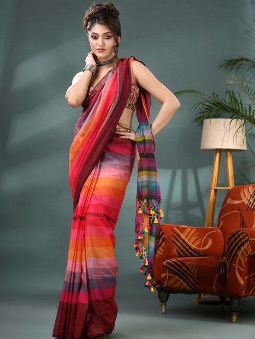 women striped handloom saree - 22036980 - Very Small Image - 1