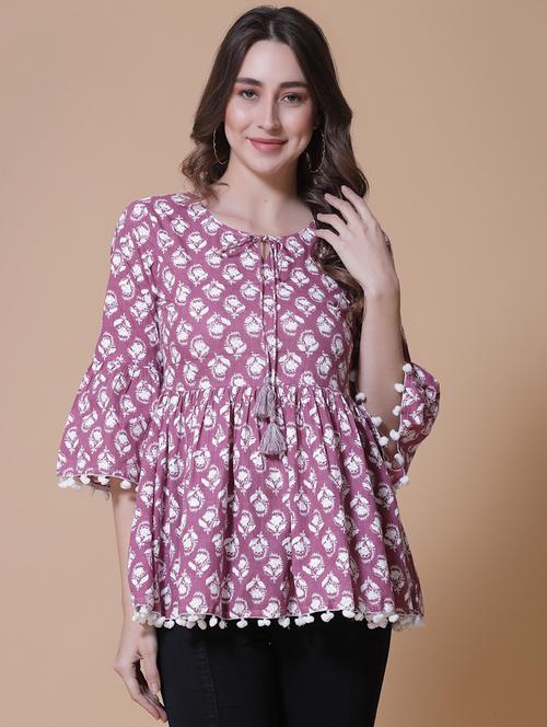 women printed three quarter sleeve flared kurti - 22037000 - Very Small Image - 1