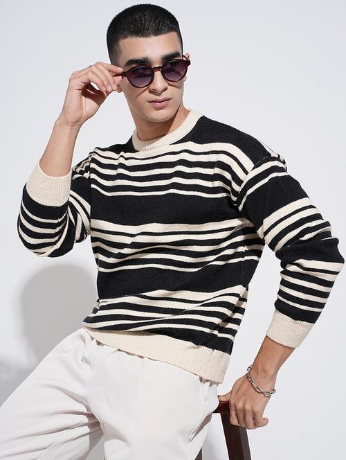 men striped round neck long sleeve pullover - 22037870 - Very Small Image - 1