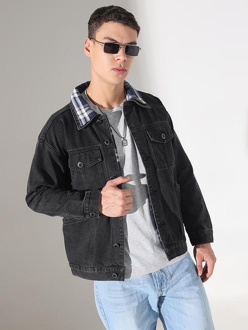 men solid collared long sleeve denim jacket - 22037981 - Very Small Image - 1
