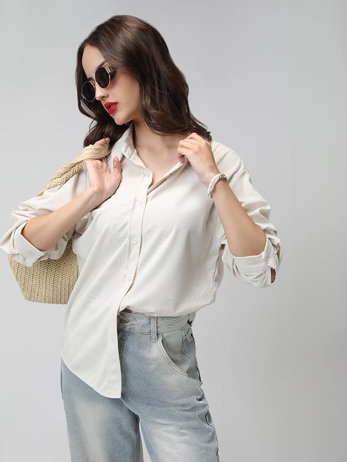 women solid collared long sleeve shirt - 22038254 - Very Small Image - 1