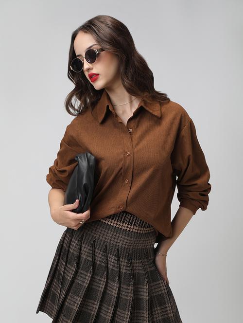 women solid collared long sleeve shirt - 22038255 - Very Small Image - 1