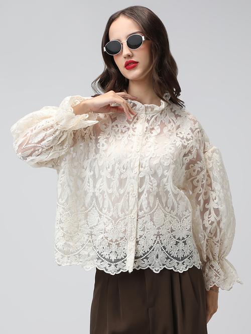 women embroidered mandarin neck puff sleeve shirt - 22038261 - Very Small Image - 1