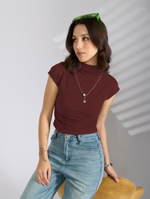 women solid short sleeve crop top - 22038308 - Very Small Image - 1