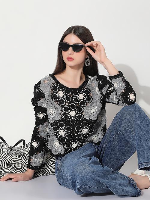 women self designed long sleeve crochet top - 22038323 - Very Small Image - 1