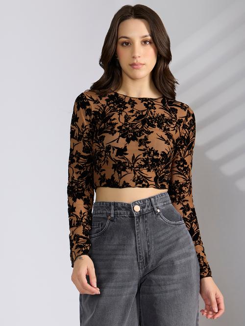 women printed long sleeve crop top - 22038325 - Very Small Image - 1