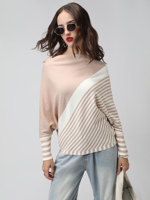 women striped boat neck long sleeve pullover - 22038341 - Very Small Image - 1