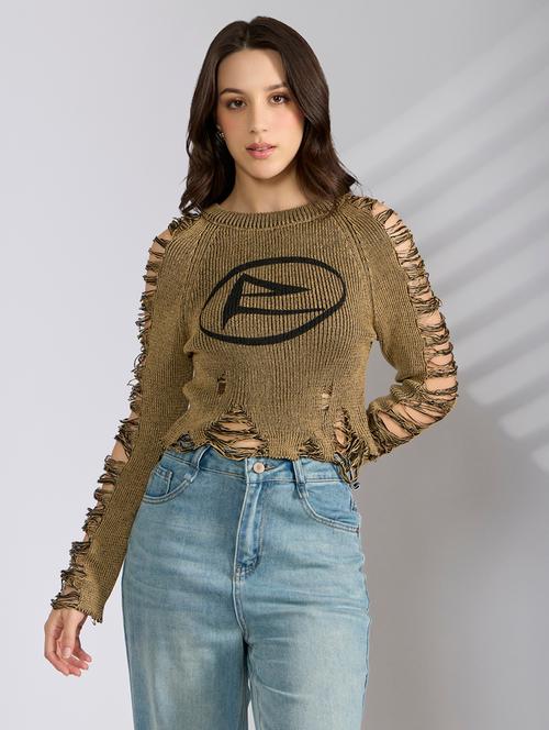 women printed distressed long sleeve pullover - 22038345 - Very Small Image - 1