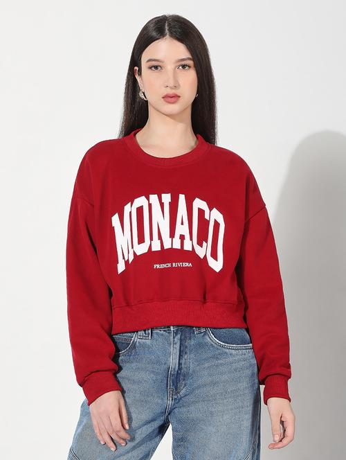 women printed long sleeve cropped pullover - 22038350 - Very Small Image - 1