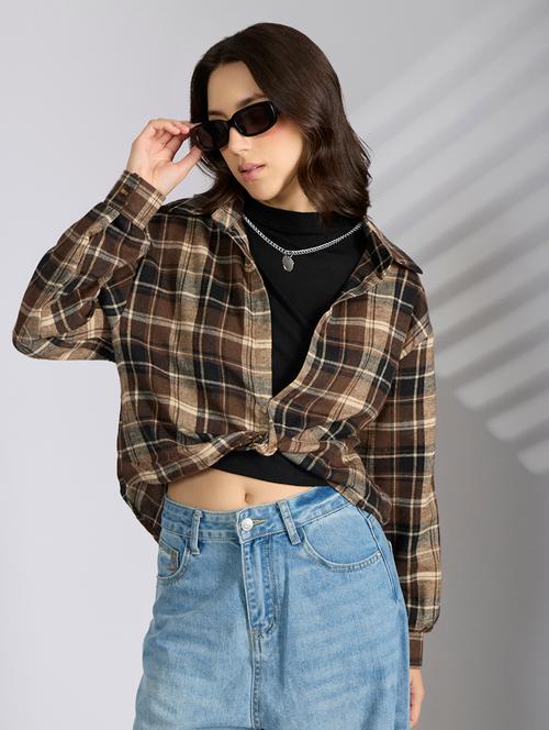 women checkered collared shirt top with slip - 22038352 - Very Small Image - 1