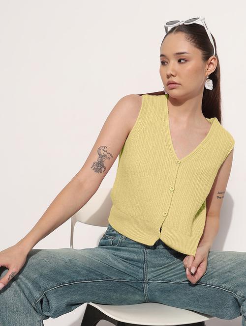 women yellow solid sleeveless crop top - 22038353 - Very Small Image - 1