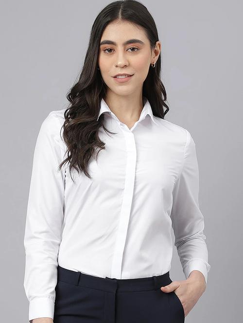 women solid collared long sleeve regular fit shirt - 22038408 - Very Small Image - 1
