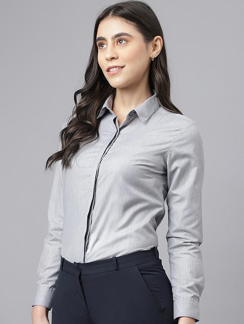 women solid collared long sleeve shirt - 22038410 - Very Small Image - 1