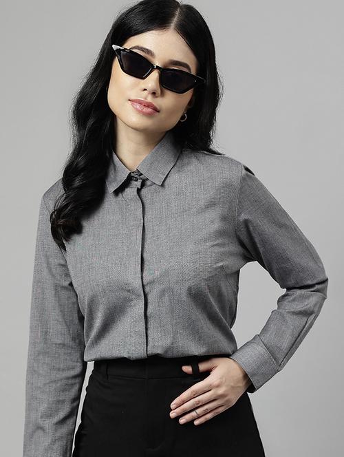 women solid collared long sleeve shirt - 22038419 - Very Small Image - 1