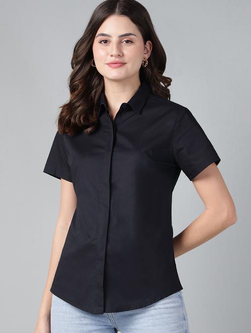 women solid collared short sleeve shirt - 22038516 - Very Small Image - 1
