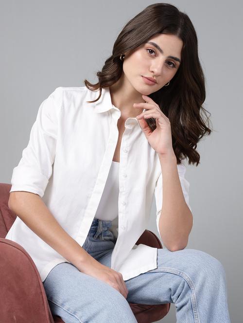 women solid collared long sleeve shirt - 22038583 - Very Small Image - 1