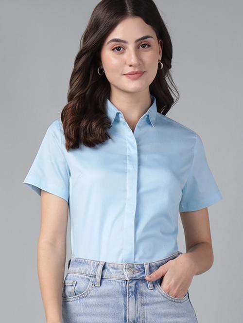 women solid collared short sleeve shirt - 22038848 - Very Small Image - 1