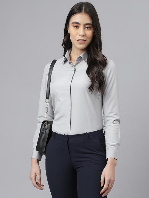 women solid collared long sleeve shirt - 22038884 - Very Small Image - 1