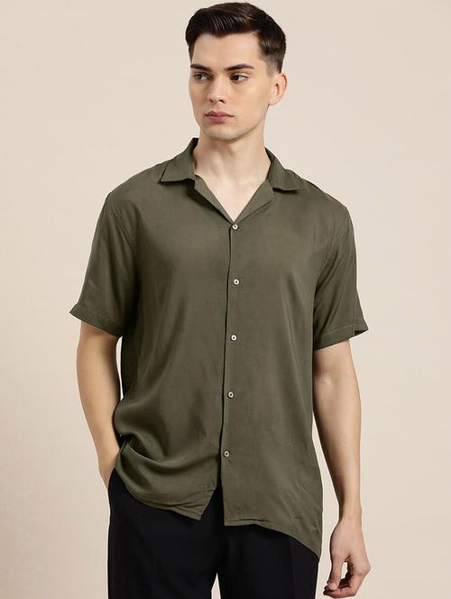 Men Solid Cuban Collared Short Sleeve Loose Fit Shirt - 22038916 - Very Small Image - 1