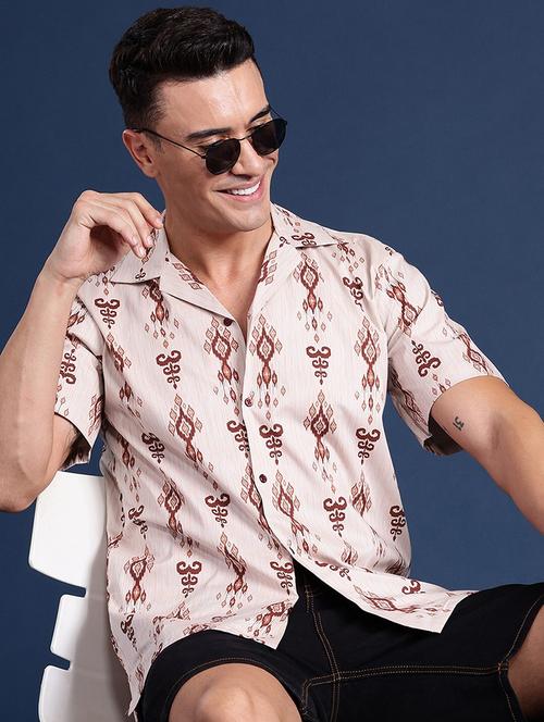 men printed cuban collared long sleeve shirt - 22039003 - Very Small Image - 1