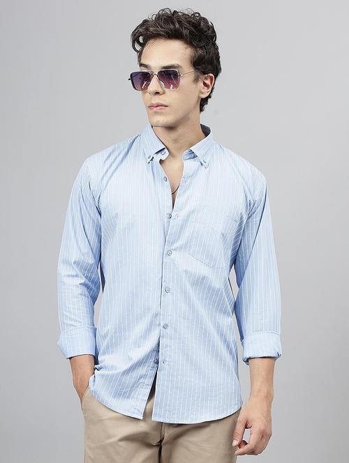 men striped collared long sleeve regular fit shirt - 22039077 - Very Small Image - 1