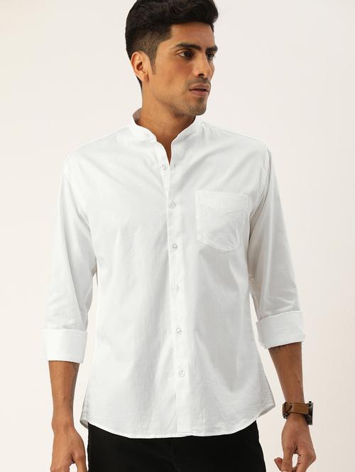 men solid mandarin collared long sleeve regular fit shirt - 22039157 - Very Small Image - 1