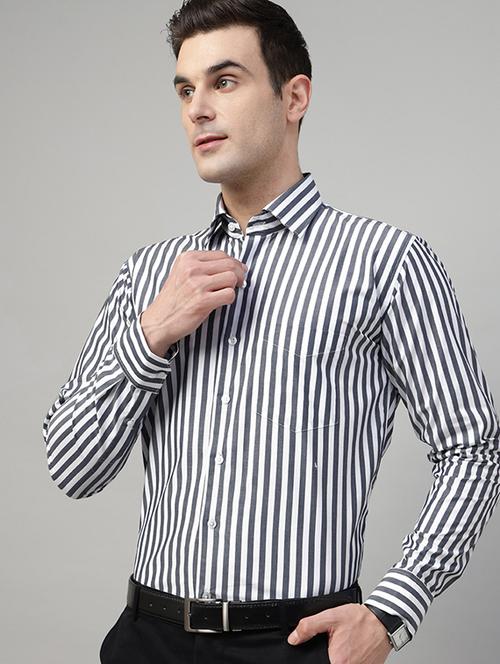 men striped collared long sleeve regular fit shirt - 22039238 - Very Small Image - 1