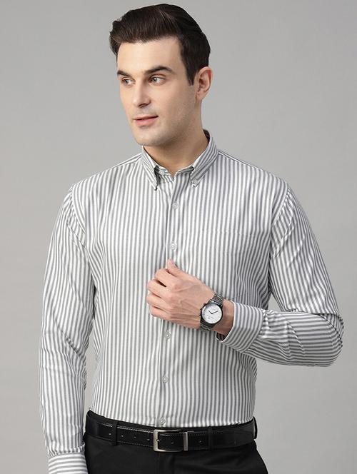 men striped collared long sleeve regular fit shirt - 22039321 - Very Small Image - 1