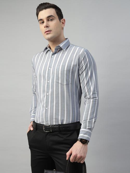 Men Striped Collared Long Sleeve Regular Fit Shirt - 22039608 - Very Small Image - 1