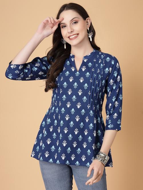 women printed three quarter sleeve a-line kurti - 22040472 - Very Small Image - 1