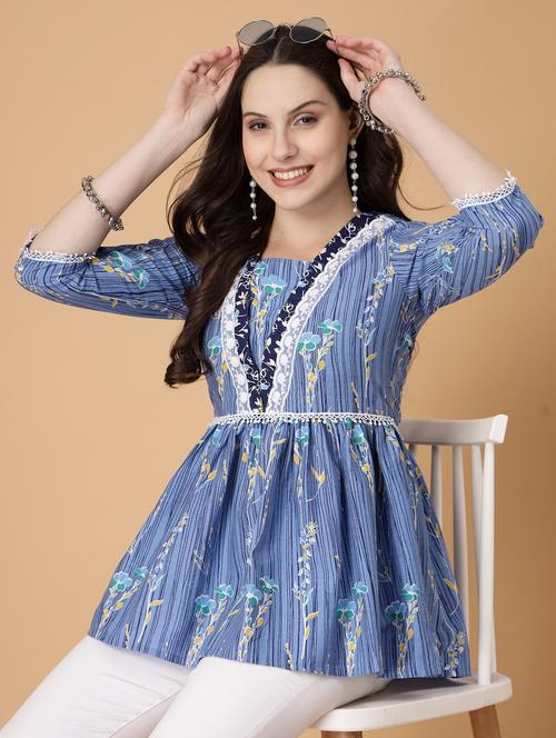 women printed three quarter sleeve flared kurti - 22040478 - Very Small Image - 1