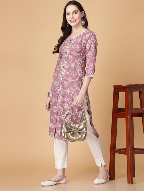 women printed three quarter sleeve straight kurti - 22040899 - Very Small Image - 1