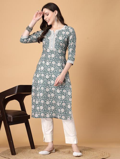 women printed three quarter sleeve straight kurti - 22040900 - Very Small Image - 1