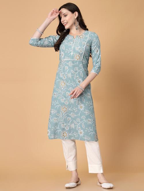 women printed three quarter sleeve straight kurta - 22040907 - Very Small Image - 1
