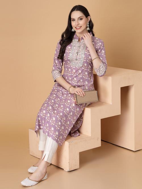 women printed three quarter sleeve straight kurta - 22040908 - Very Small Image - 1