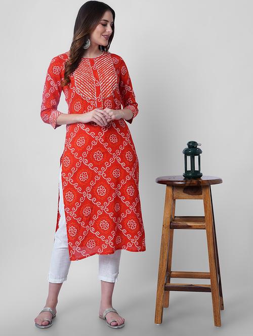 women printed three quarter sleeve straight kurta - 22040916 - Very Small Image - 1