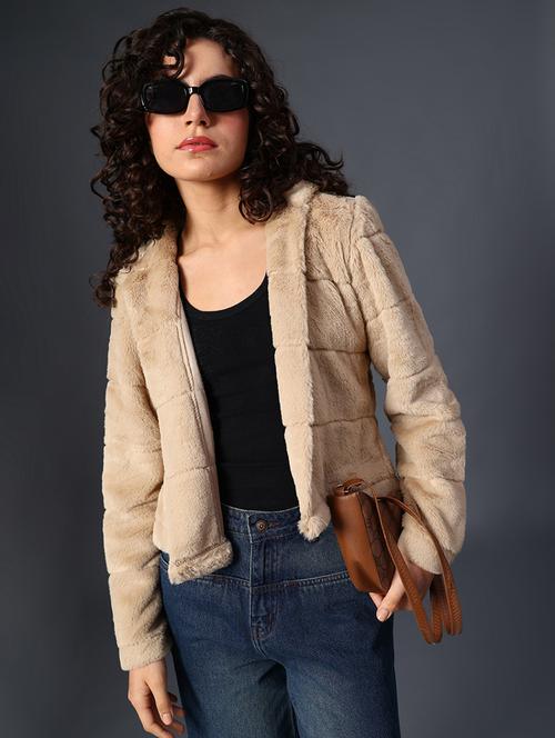 women solid long sleeve faux fur hooded jacket - 22040958 - Very Small Image - 1