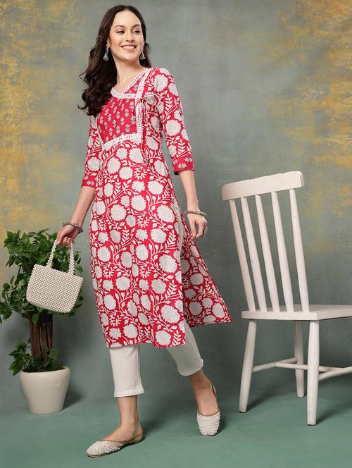 women printed three quarter sleeve straight kurta - 22040990 - Very Small Image - 1