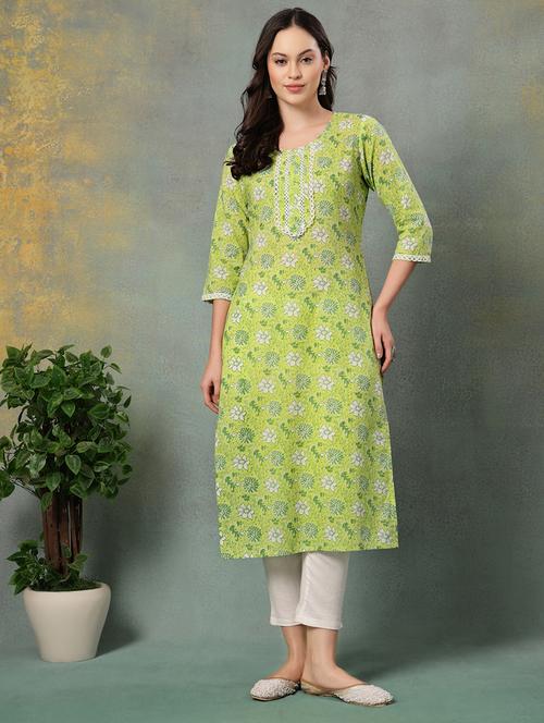 women printed three quarter sleeve straight kurta - 22040991 - Very Small Image - 1