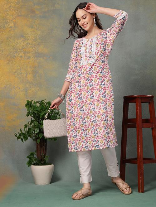 women printed three quarter sleeve straight kurta - 22040994 - Very Small Image - 1