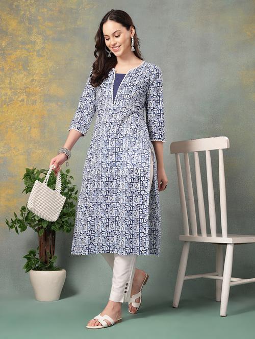 women printed three quarter sleeve straight kurta - 22040995 - Very Small Image - 1