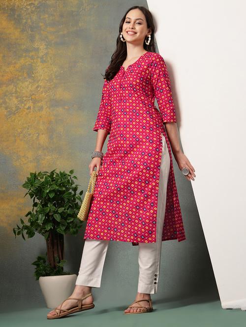 women printed three quarter sleeve straight kurta - 22040996 - Very Small Image - 1