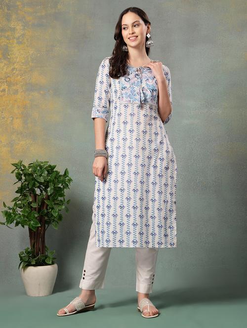 women printed three quarter sleeve straight kurta - 22040998 - Very Small Image - 1