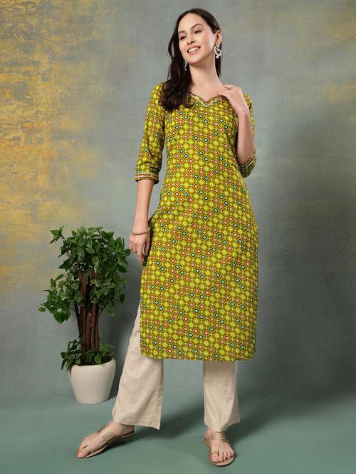women printed three quarter sleeve straight kurta - 22041000 - Very Small Image - 1