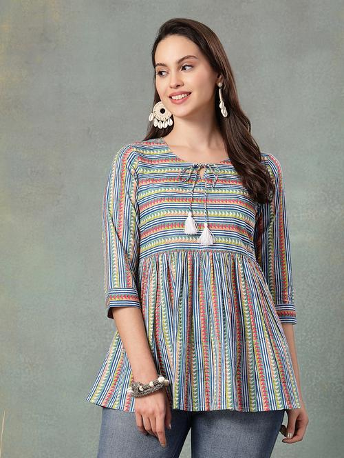 women printed three quarter sleeve a-line kurti - 22041009 - Very Small Image - 1