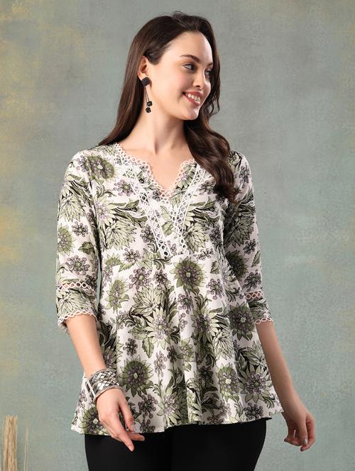 women printed three quarter sleeve flared top - 22041013 - Very Small Image - 1