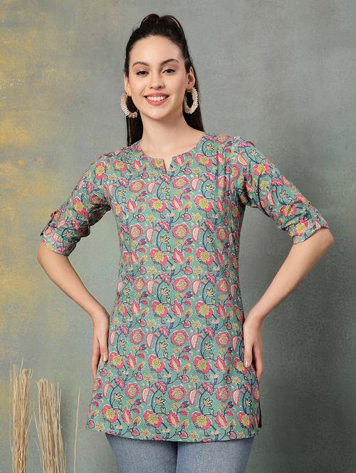Women Printed Three Quarter Sleeve Straight Kurti - 22041032 - Very Small Image - 1