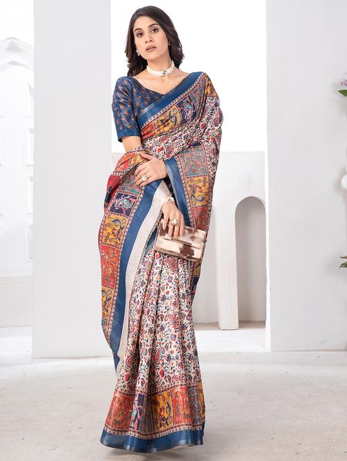 women printed casual wear saree with blouse - 22041074 - Very Small Image - 1