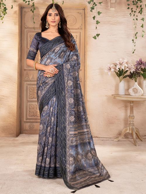 women printed casual wear saree with blouse - 22041078 - Very Small Image - 1