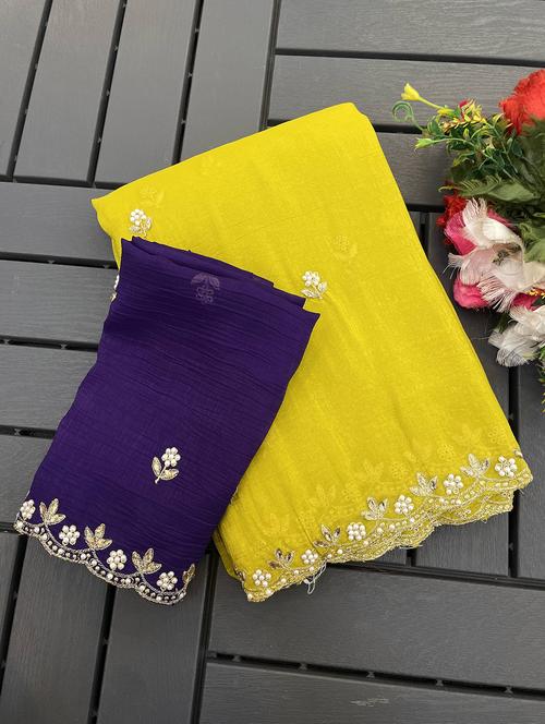 women solid with work embroidered saree with blouse - 22041280 - Very Small Image - 1